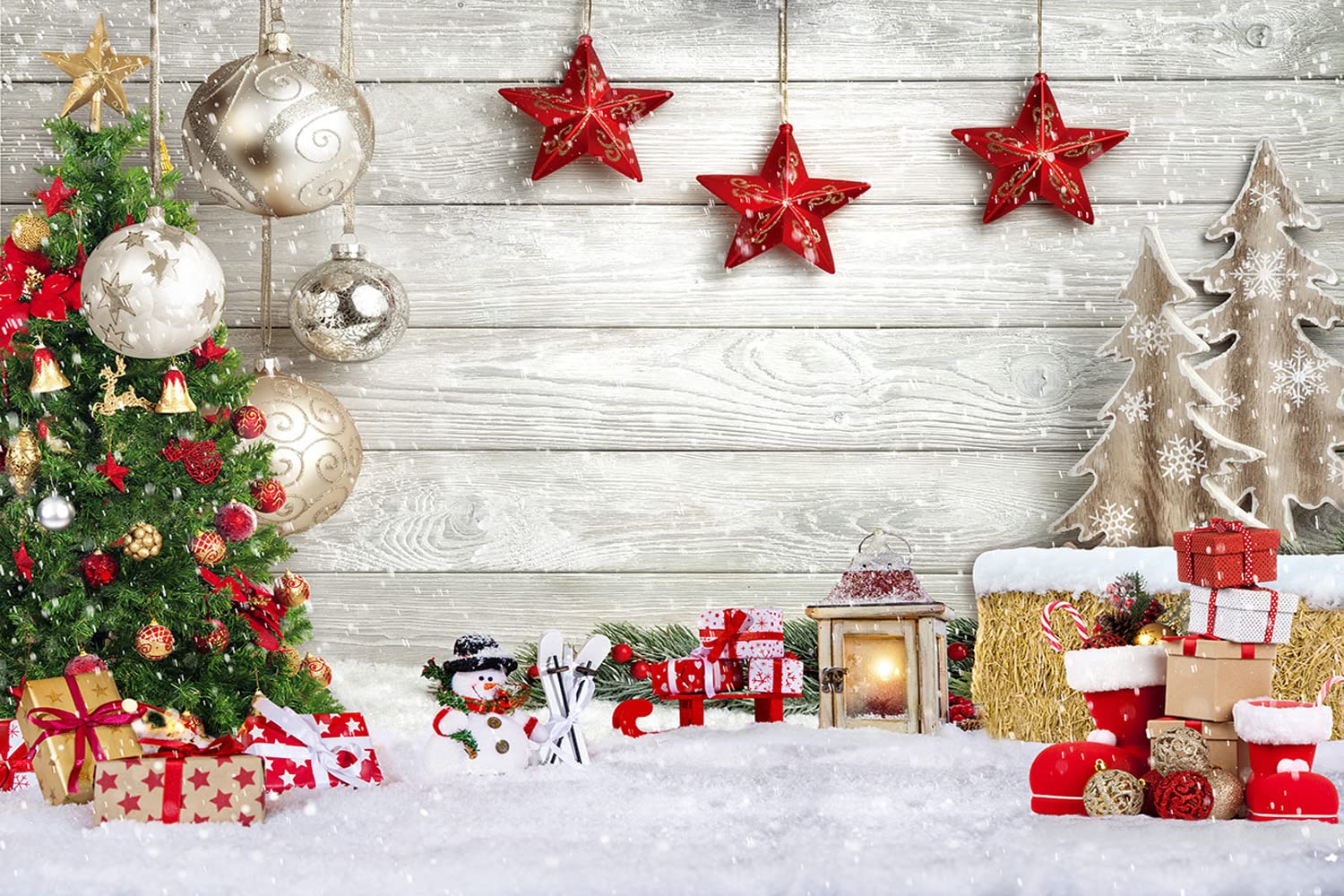SJOLOON Christmas Backdrop White Wood Floor with