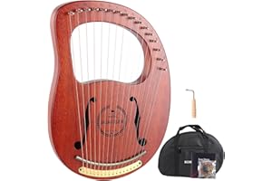 BGMUSER Lyre Harp 16 Metal Strings,Mahogany Body and Copper Saddle,Professional Mini Harp Instrument Gift with Bag,Tuning Wrench,Spare Strings