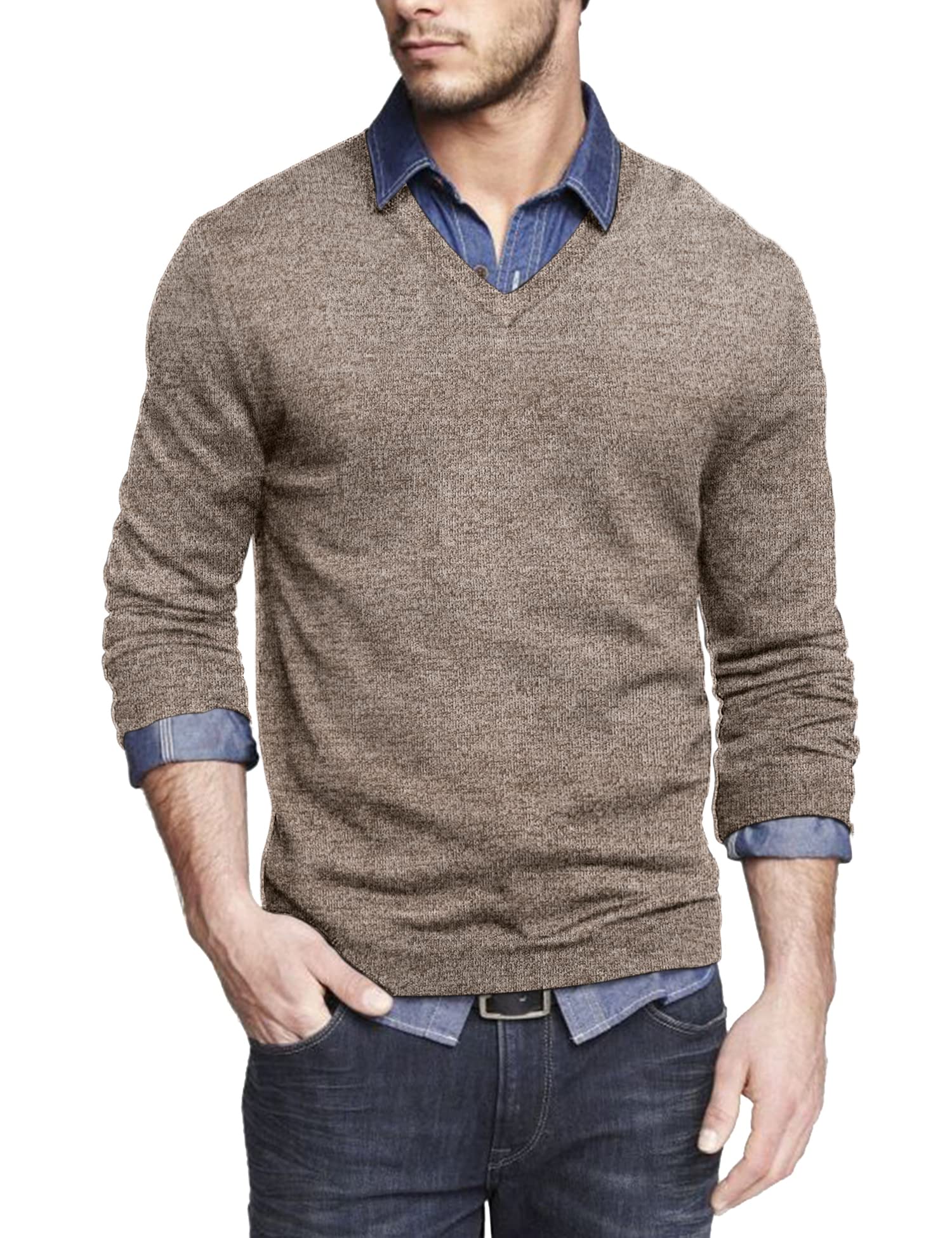 COOFANDY Men V Neck Dress Sweater Knitted Fashion