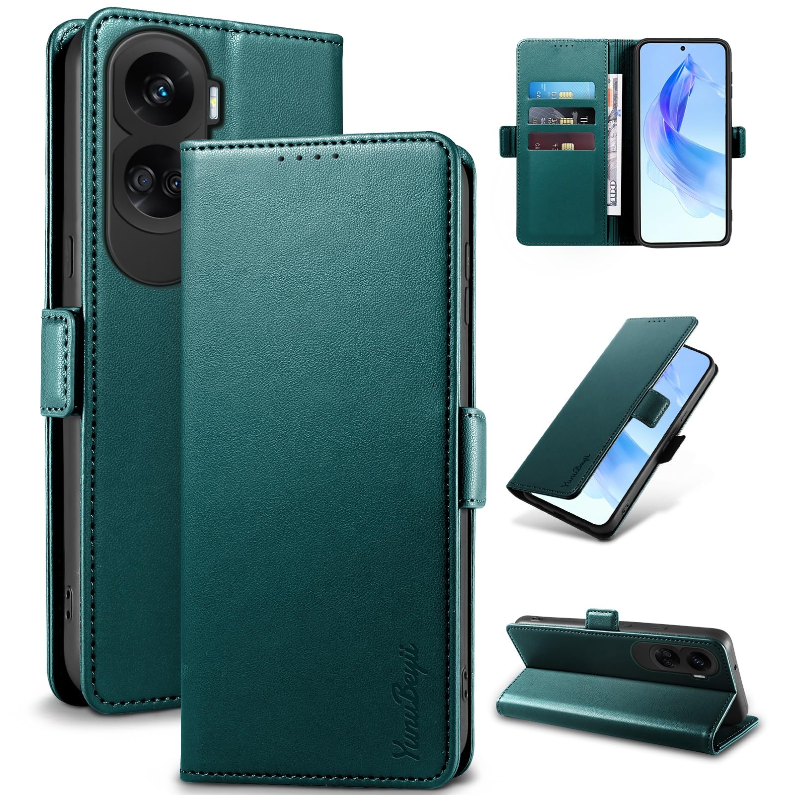 Yunubeyii Wallet Flip Case for Honor 90 Lite 5G - [RFID Blocking] Luxury PU Leather Card Holder Magnetic Phone Cover with Kickstand,Shockproof Protective Case,Green