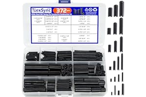 Nexsync 372 Pcs 65Mn Steel SAE Spring Pin Tension Pin Assortment Kit Slotted Spring Pins 1/16" 5/64" 3/32" 1/8" 5/16" 1/4" 5/