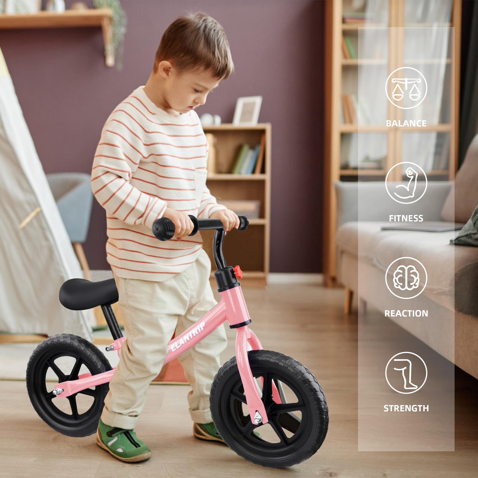 Elantrip Balance Bike, Lightweight Toddler Bike for 1-3 Year Old Boys, Birthday Gift Toys for 1-3 Year Old Boys and Girls, No Pedal Bikes for Kids with Adjustable Handlebar and seat