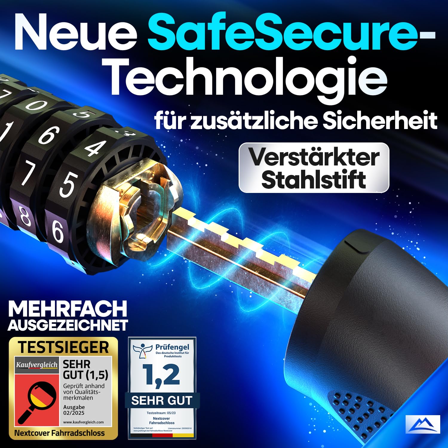 NEXTCOVER® Fahrradschloss mit Zahlencode LockPro - Das Original - [SAFESECURE] hohe Sicherheit I 5- stelliger Zahlencode, Zahlenschloss Fahrrad Stahl I Bike Lock für E-Bike I Kettenschloss 2