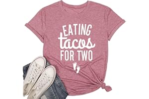 MYHALF Eating Tacos for Two Maternity Shirt Cute Mama Graphic Tees Funny Mom Shirts Pregnancy Announcement Short Sleeve Tops