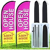 Buryeah 2 Pack Open House Flags Signs for Real Estate Agents Feather Flag Opening Signs Banner Set with Flagpole Ground Stake Portable Bag for Real Estate Business(Purple,7x5.4 ft)
