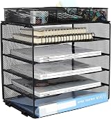 EasyPAG 5 Tier Metal Mesh A4 Desk Tray File Holder with Drawer Black