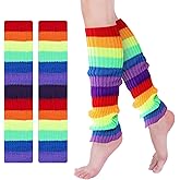 CNDNO Rainbow Leg Warmers 80s Women, Cute Neon Leg Warmers for Girls, Ribbed Knit Leg Warmer Pack for 80s Eighty's Party Sports Yoga