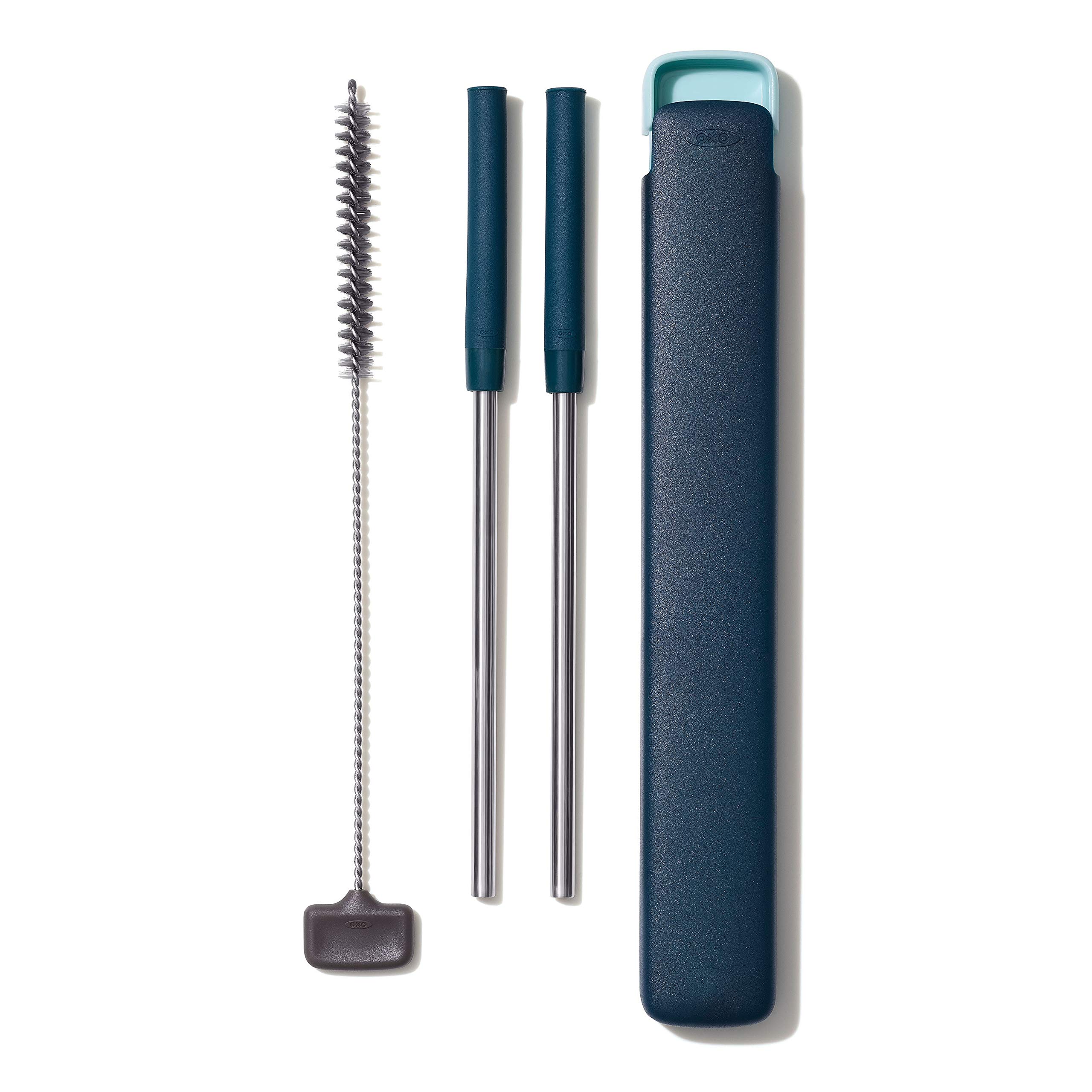 Photo 1 of OXO Good Grips 4-Piece Reusable Extendable Straw Set, Blue/Green, 10.5 inches