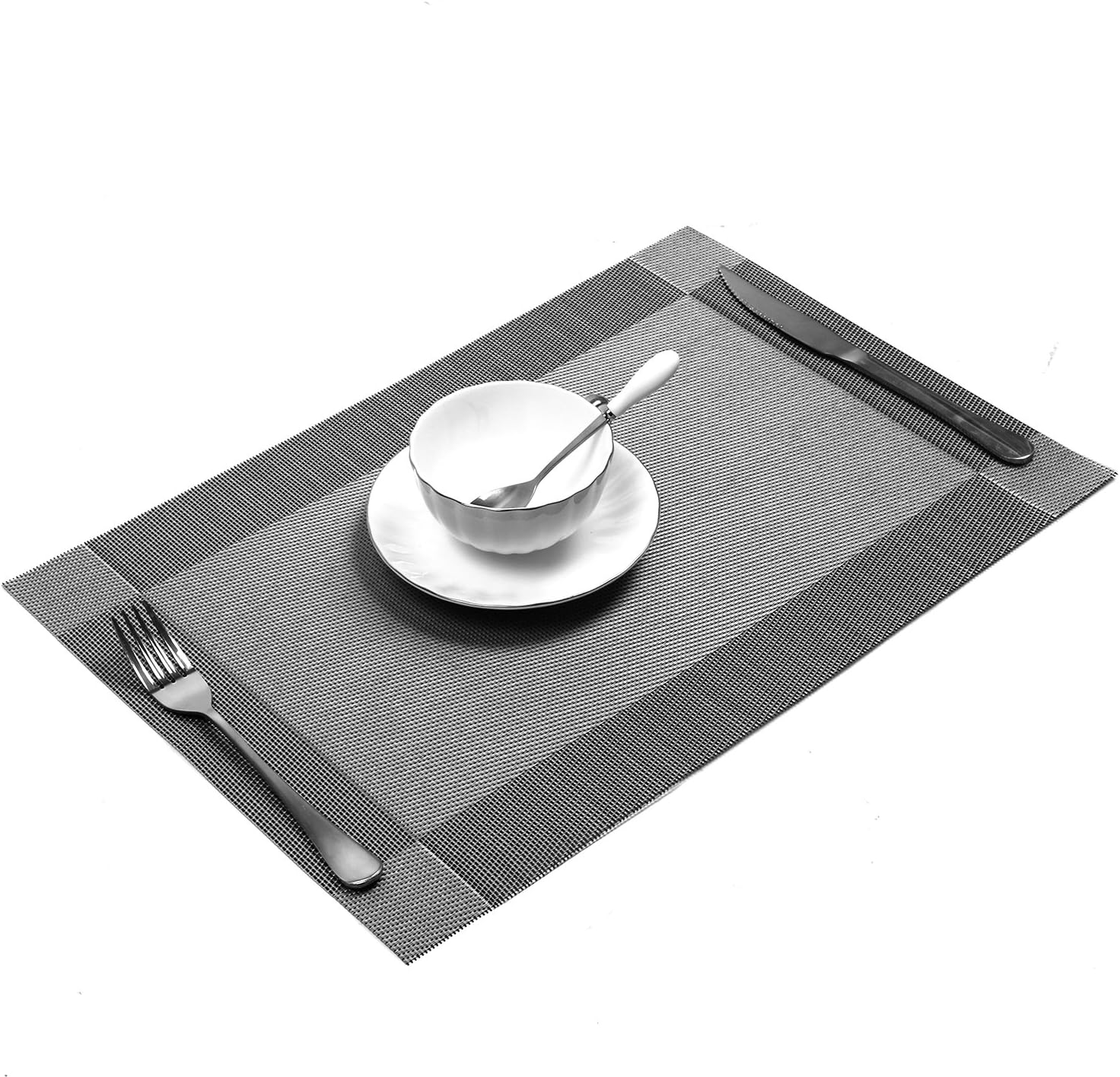 U'Artlines Placemat, Crossweave Woven Vinyl Non-Slip Insulation Placemat Washable Table Mats (Grey, 4pcs placemats): Home & Kitchen