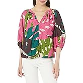 Velvet by Graham & Spencer Women's Ariel Printed Silk Cotton Voile Top