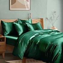 Amazon.com: Manyshofu 6Pcs Dark Green Duvet Cover Silky Queen ...