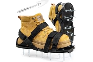 Bakulala Lawn Aerator Shoes Free-Installation Grass Aeration Shoes with Stainless Steel Shovel, Heavy Duty Lawn Aerator Spike Shoes Lawn Aeration Tool with Hook & Loop Strap for Yard & Patio Black