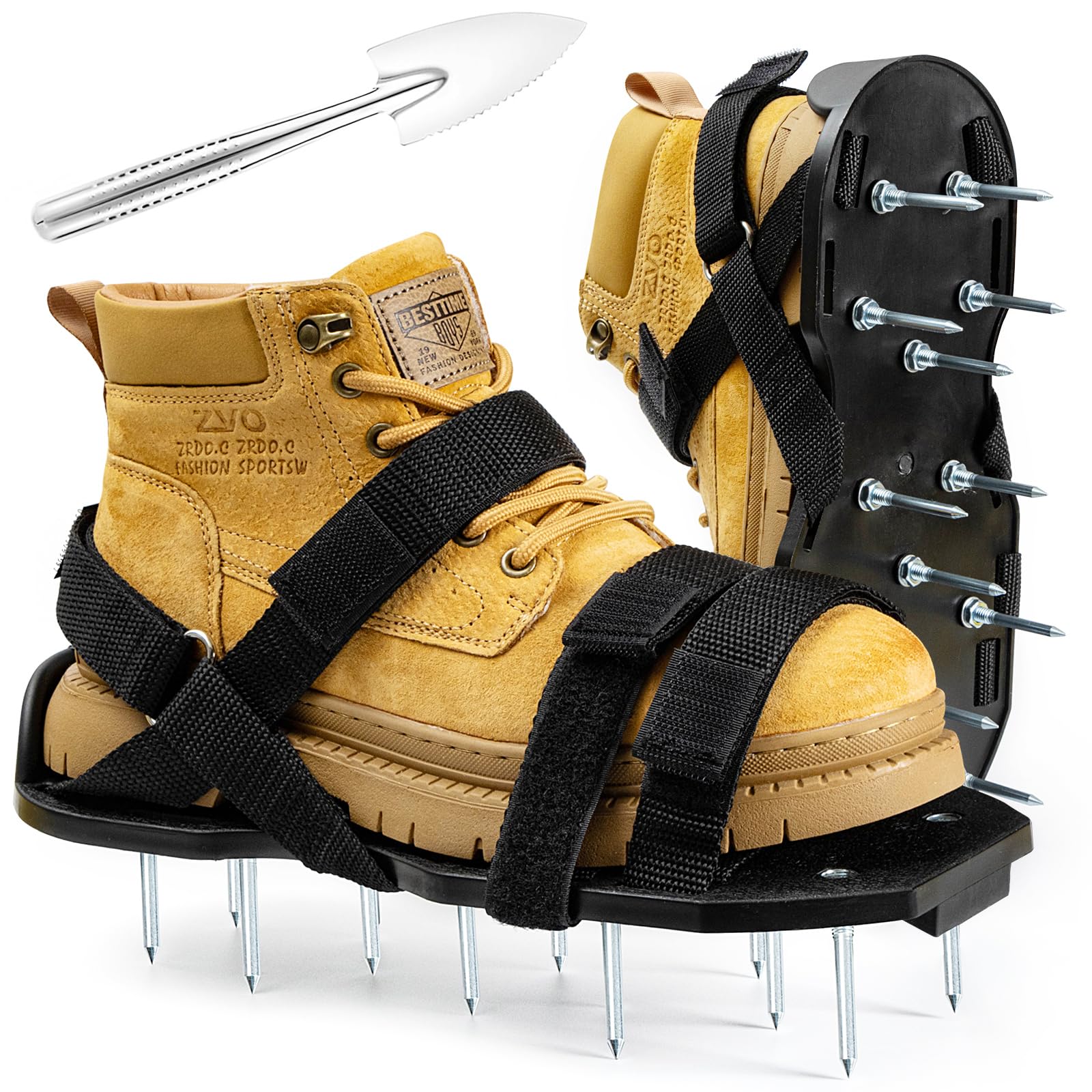 Bakulala Lawn Aerator Shoes for Grass Aerator Spiked Shoes Free-Installation Aeration Shoes with Stainless Steel Shovel, Heavy Duty Spiked Aerating Sandals with 900D Straps for Patio Garden Grass Lawn