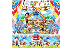 COMPR Party Supplies Decorations, Cartoon Dog Birthday Decorations with Banners, Backdrop, Balloons, Cake Topper, Cupcake toppers, Tablecloth, Paper Plates