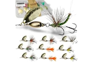 VMSIXVM Trout Lures Rooster Bait Tail Fishing Spinnerbaits, Brass Hard Metal Spinner Baits Trout Fishing Lures for Bass Salmon Pike Freshwater Saltwater Lake River