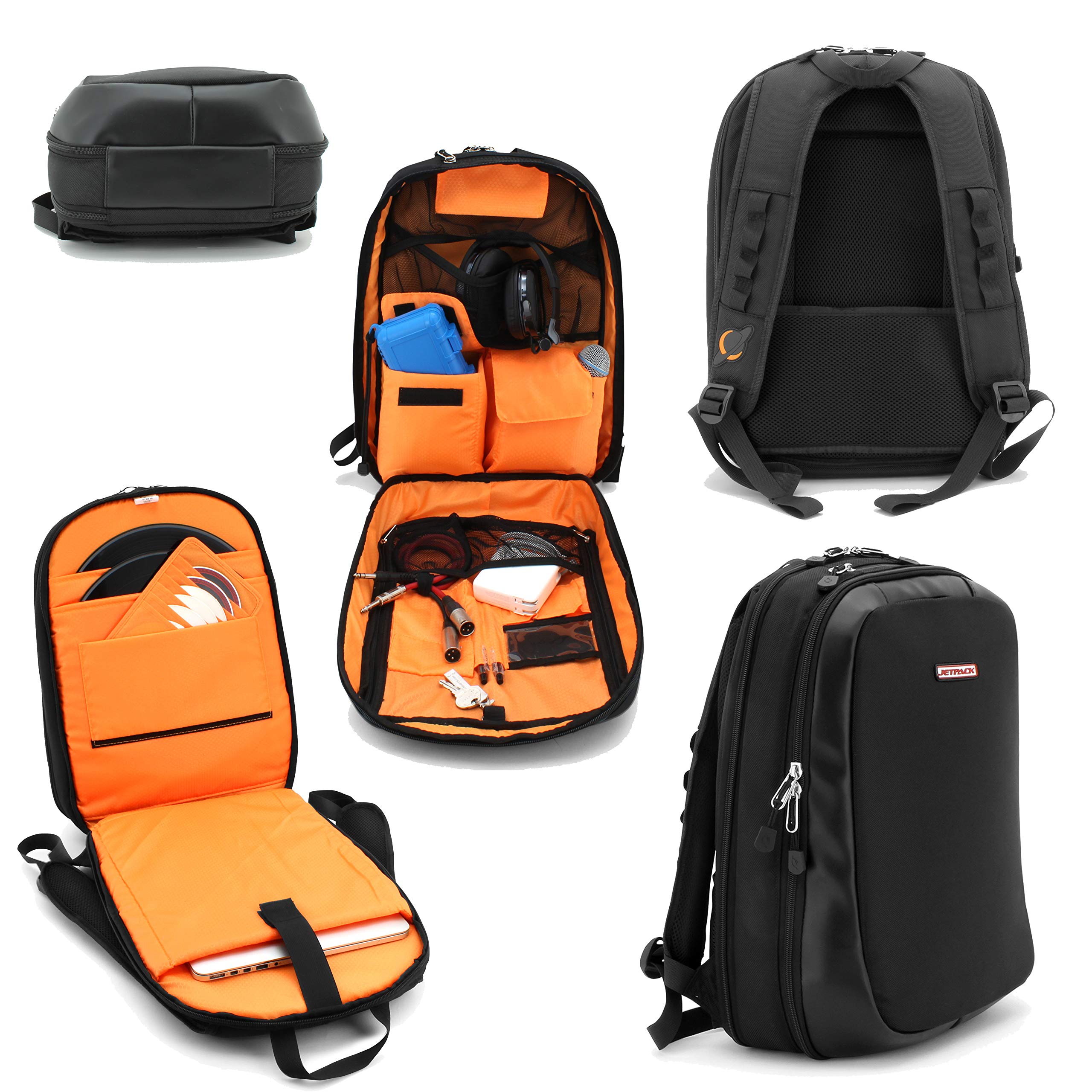 Photo 1 of Jetpack Slim Backpack for DVS, Mobile, or Club DJ Gig Set, Bag Carry Laptop, Stand, Tablet, Headphone, Vinyl Records, USB Mobile Devices, Needle Case, Cables, Microphone & More. TSA Compliant (Black)