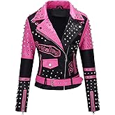 Bellivera Faux Leather Jacket for Women Studded Rivet Floral Moto Biker Short Lapel Coat