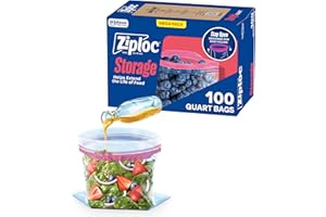 Ziploc Quart Food Storage Bags, Stay Open Design with Stand-Up Bottom, Easy to Fill, 100 Count