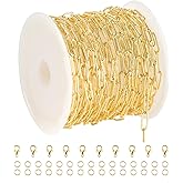 YOUBEIYEE 16.4 Feet Light Gold Embossed Paperclip Chain for Jewelry Making 18K Gold Plated Brass Chain Roll Women Necklace Bracelet DIY Jewelry Supplies