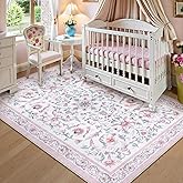 Lahome Pink Floral Rugs for Bedroom Girls 5x7 Soft Washable Non-Slip Living Room Rug Vintage Botanical Boho Flower Carpet for Teens Kids Nursery Playroom Dorm Home Decor Cute Aesthetic