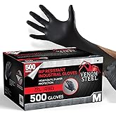 Venom Steel Industrial Nitrile Gloves, Chemical Resistant Disposable Black Gloves, Latex-Free, Powder-Free, Textured Grip, Heavy Duty Two-Layer Protection, 6 mil, Medium (Pack of 500)