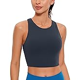 CRZ YOGA Butterluxe High Neck Crop Tank Tops for Women - Racerback Padded Longline Sports Bras Workout