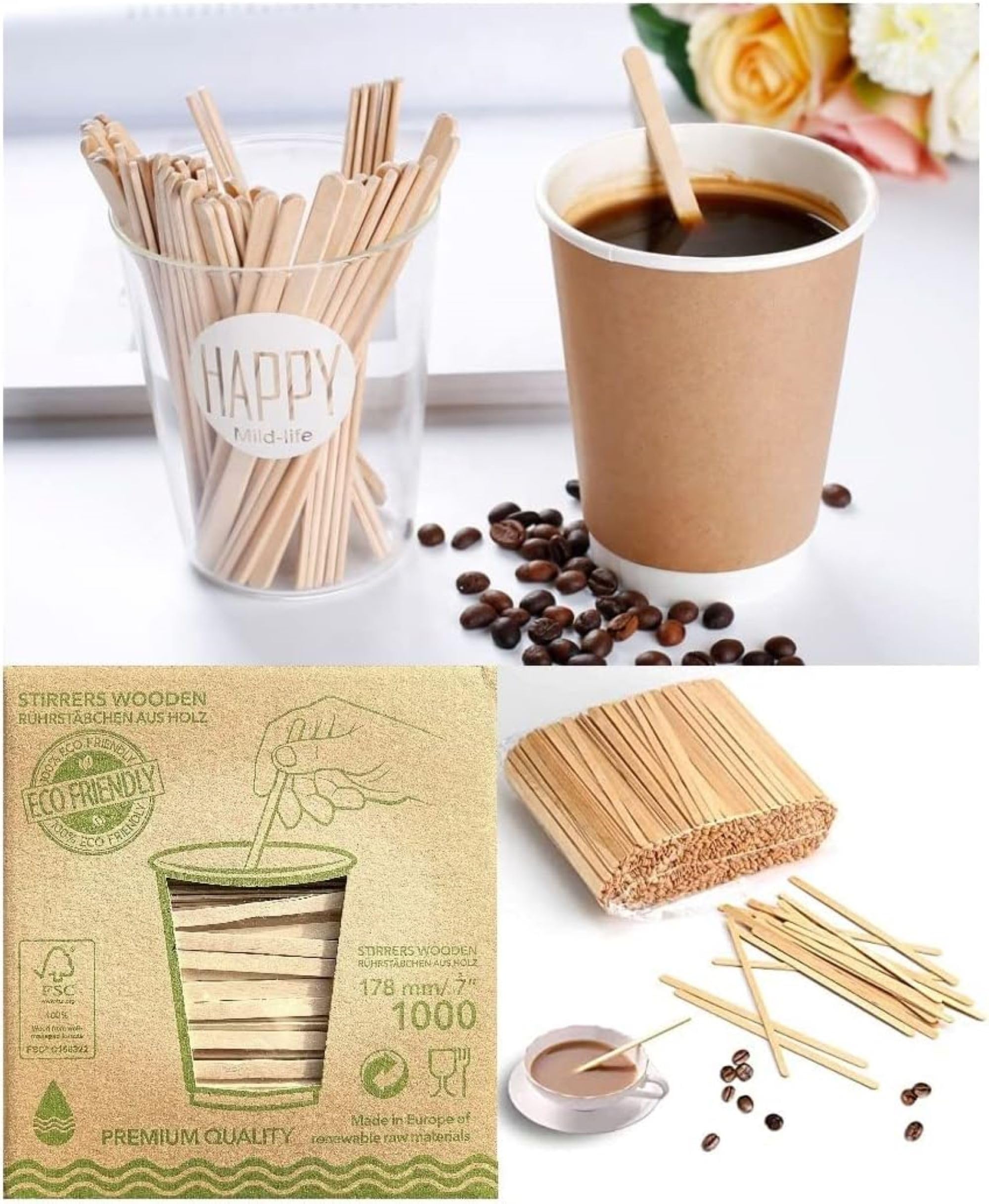 HOT BARGAINS 10,000 X Wooden Stirrers For Hot drinks 7.5 Inch- ECO Friendly - Premium Quality - Box Packed - Made in Europe from Renewable RAW Materials - Size - 178MM / 7.5 Inch