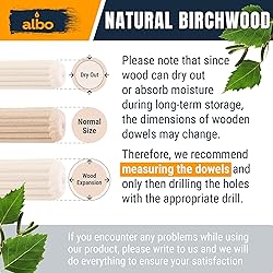 ALBO Wooden Dowel Pins 100 Pack Assorted Sizes 1/2