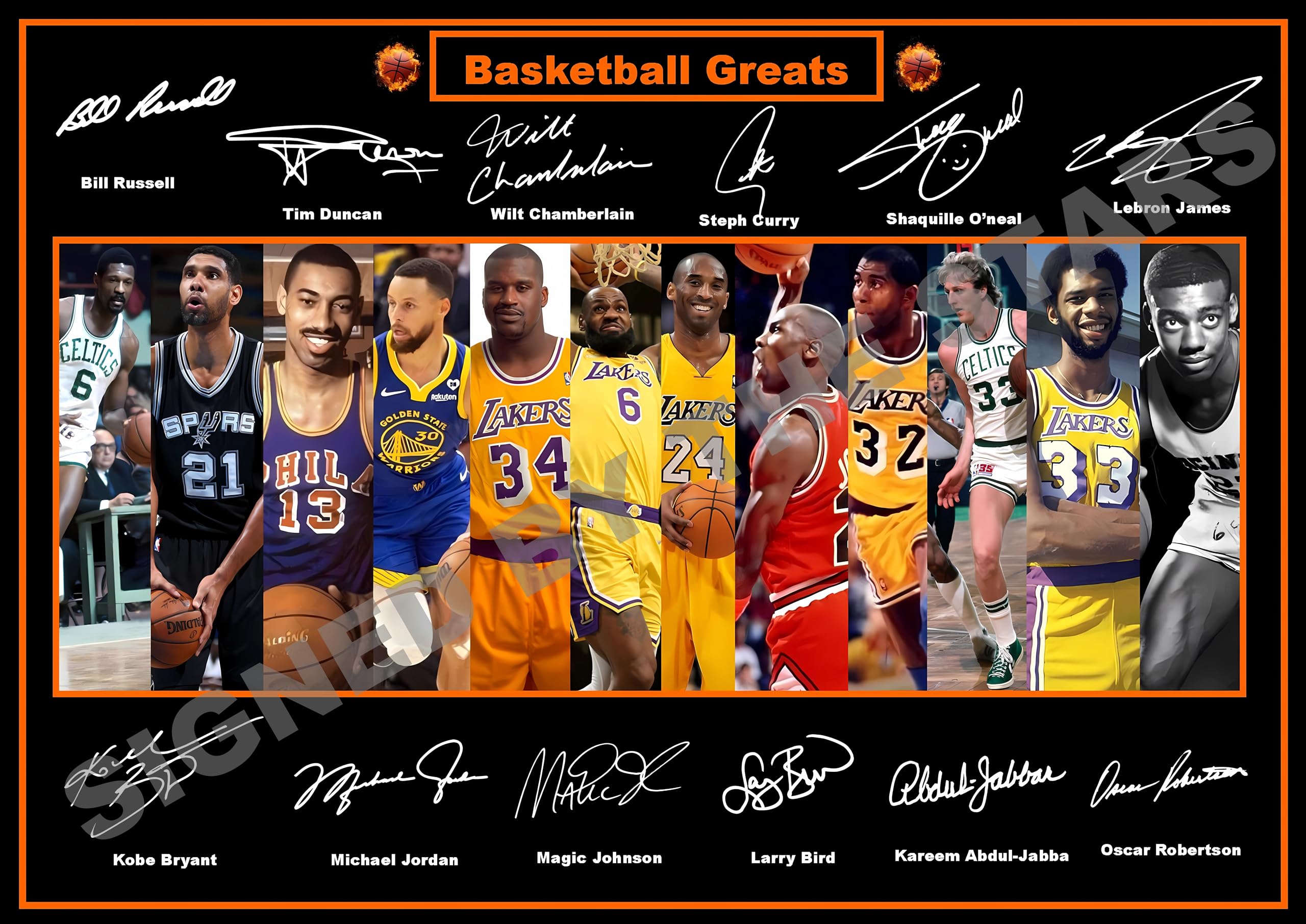 SIGNED BY THE STARS Stunning Quality All Time Basketball Greats Signed/Autographed Print. Boxing Kobe Bryant, Michael Jordan etc etc (A4 Print 29.7cm x 21cm)