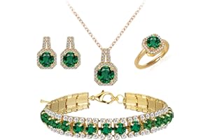 PAXUAN 4pcs Cubic Zirconia Wedding Jewelry Sets for Bride Bridesmaid Cubic Zirconia Pendant Necklace Earrings Link Tennis Bracelet Open Ring Set for Women