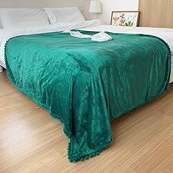 LOMAO Flannel Blanket with Pompom Fringe