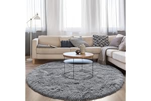 FlyDOIT Grey Round Rug for Bedroom, Super Fluffy Circle Rugs for Baby Nursery, 4'X4' Feet Furry Carpet for Children Kids Room, Cute Soft Shaggy Rug for Girls Home Decor, Fuzzy Plush Carpets for Dorm