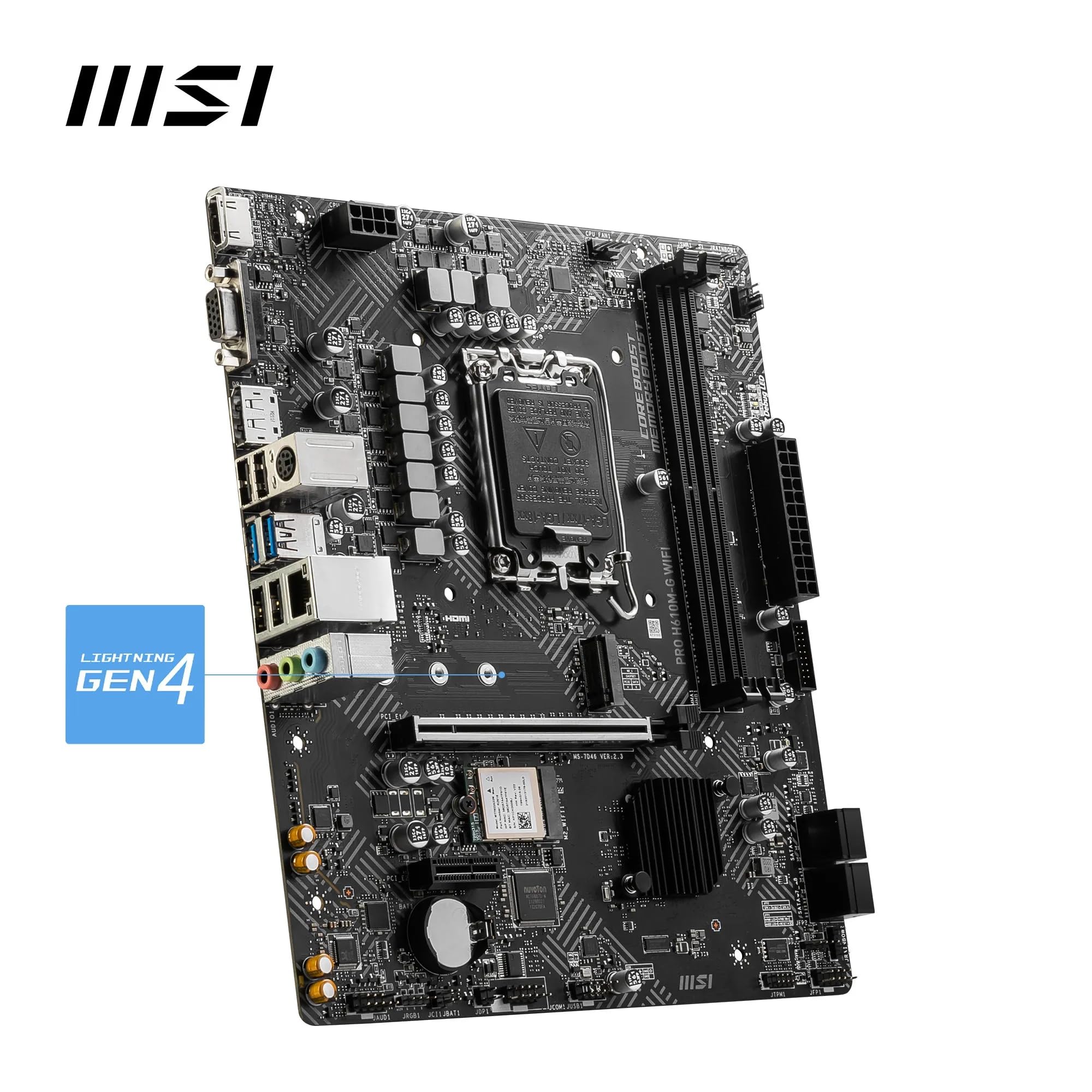 msi PRO H610M-G WiFi Motherboard, Micro-ATX - Supports Intel Core 14th, 13th and 12th Gen Processors, LGA 1700 - DDR5 Memory Boost 5600MHz/MAX, PCIe 4.0 x16 Slot, M.2 Gen3 Slot, Wi-Fi 6E, BT 5.3