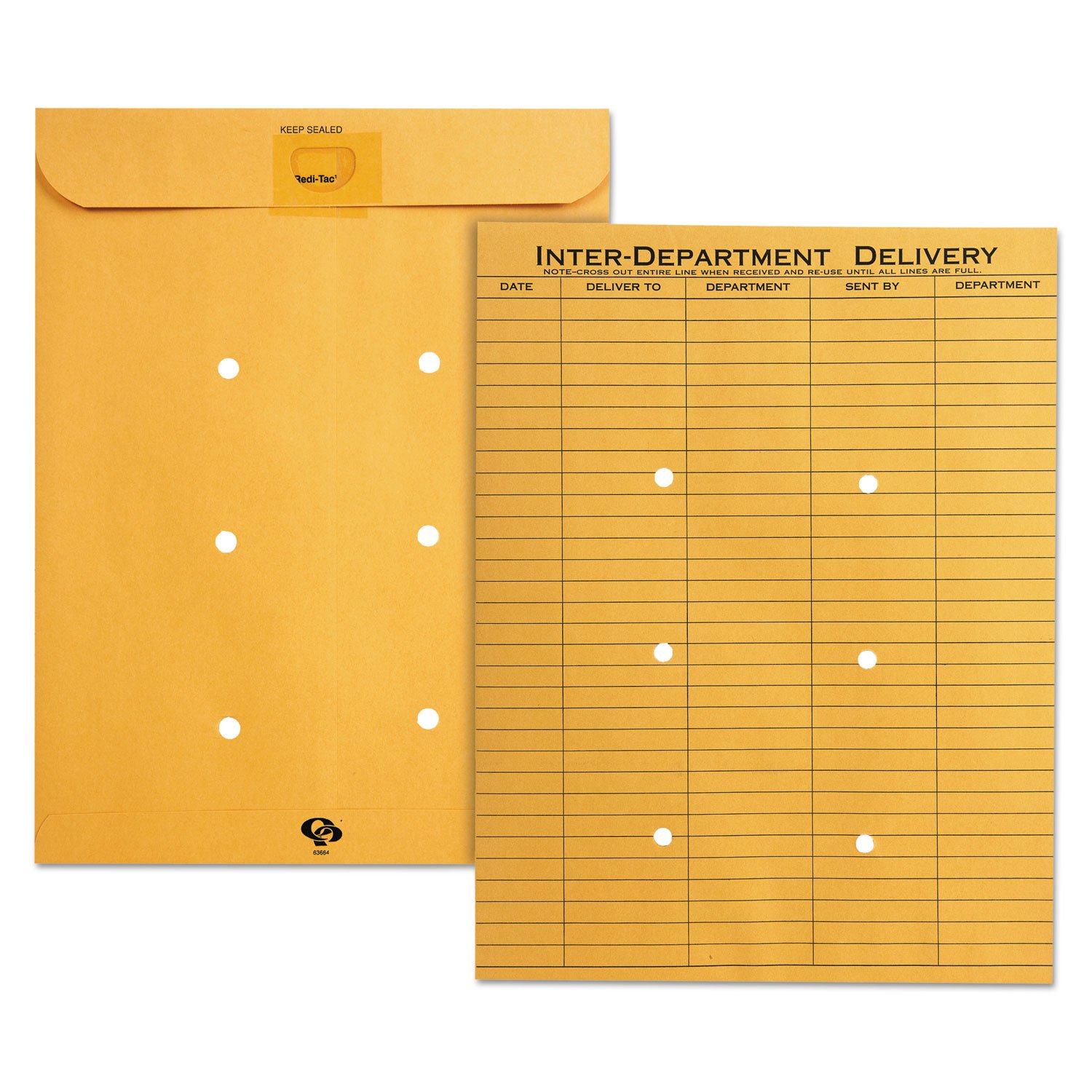 Quality Park 10 x 13 Interoffice Envelopes, with Reusable Redi-Tac Self Seal Closure, for Interoffice Mail, Heavyweight 32 lb Brown Kraft, 100 per Box