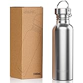 TRIPLE TREE 34 OZ Uninsulated Single Walled Stainless Steel Sports Water Bottle 18/8 Food Grade for Cyclists, Runners, Hikers, Beach Goers, Picnics, Camping - BPA Free