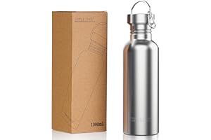 TRIPLE TREE 34 oz Sports Water Bottle with Hook, BPA Free Large Uninsulated Travel Water Container 1 Liter, Single Wall Stain