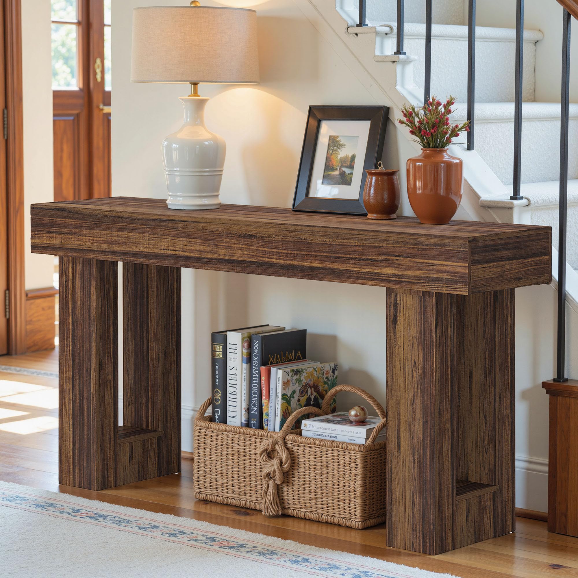 Photo 1 of HIGREENA 63 Inch Long Entryway Table, Rustic Wooden Console Sofa Table with Storage for Living Room, Hallway?Farmhouse Vintage Narrow Foyer Table Behind Couch for Entryway - Rustic Brown