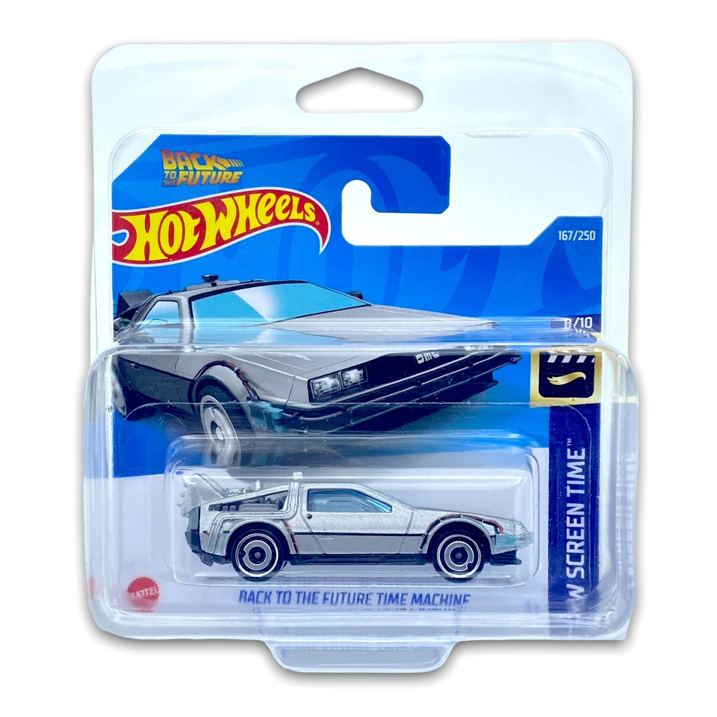 Hot Wheels Back to the Future Time Machine (Silver) 8/10 HW Screen Time 2022 - 167/250 (Short Card) *** COMES IN A KLAS CAR KEEPER PROTECTIVE COLLECTORS CASE *** HCV54