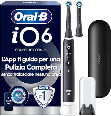 iO 6 Spazzolino Elettrico, 2 Testine, Custodia, Copri Testina, Nero