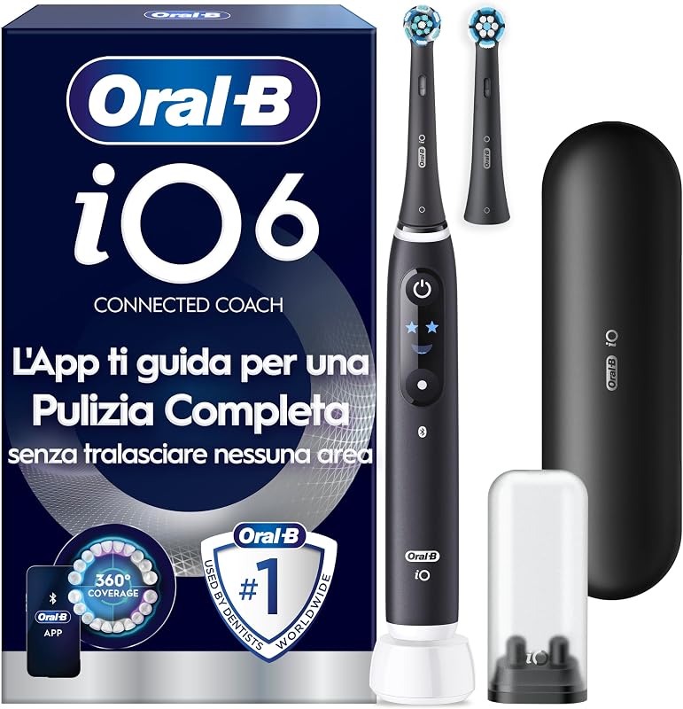 iO 6 Spazzolino Elettrico, 2 Testine, Custodia, Copri Testina, Nero