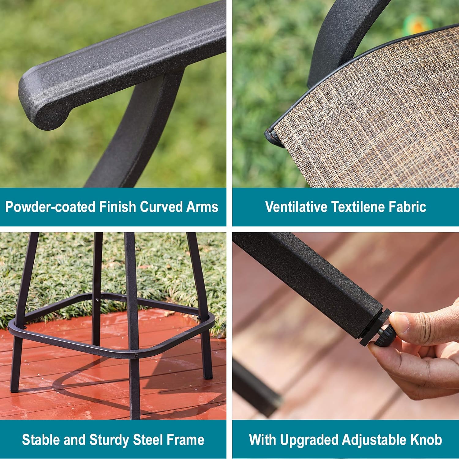 Patio Bar Height Chairs All-Weather 360-Degree Outdoor Swivel Bar Stools Foam Containing Cotton Set of 2 for Lawn Backyard Garden: Kitchen & Dining