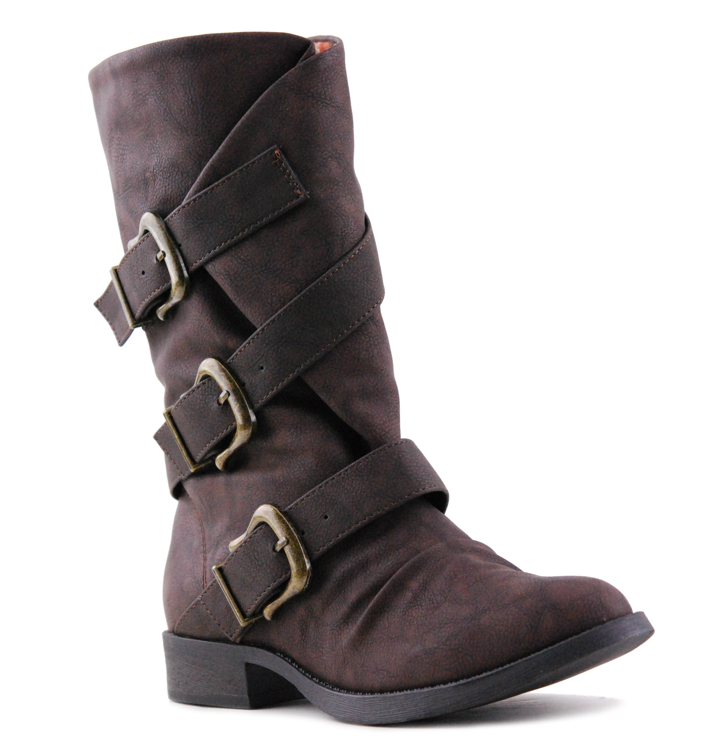 NorrisS Women Faux Nubuck Leather Three Side Buckle Round Toe Soft