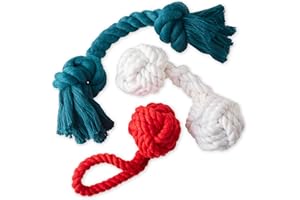 Pet Passion Brady The Rope Tug Toy 3-Pack Organic Cotton Dog Rope Pull Toys for All Pet Breeds, Holiday, One Size