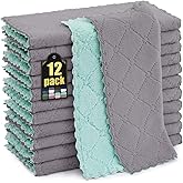 Mordimy 12 Pack Kitchen Cloths Dish Towels (10" x 10", Grey & Green), Super Soft and Absorbent Dish Cloths, Coral Velvet Microfiber Cleaning Cloth, Nonstick Oil Fast Dry Dishcloths
