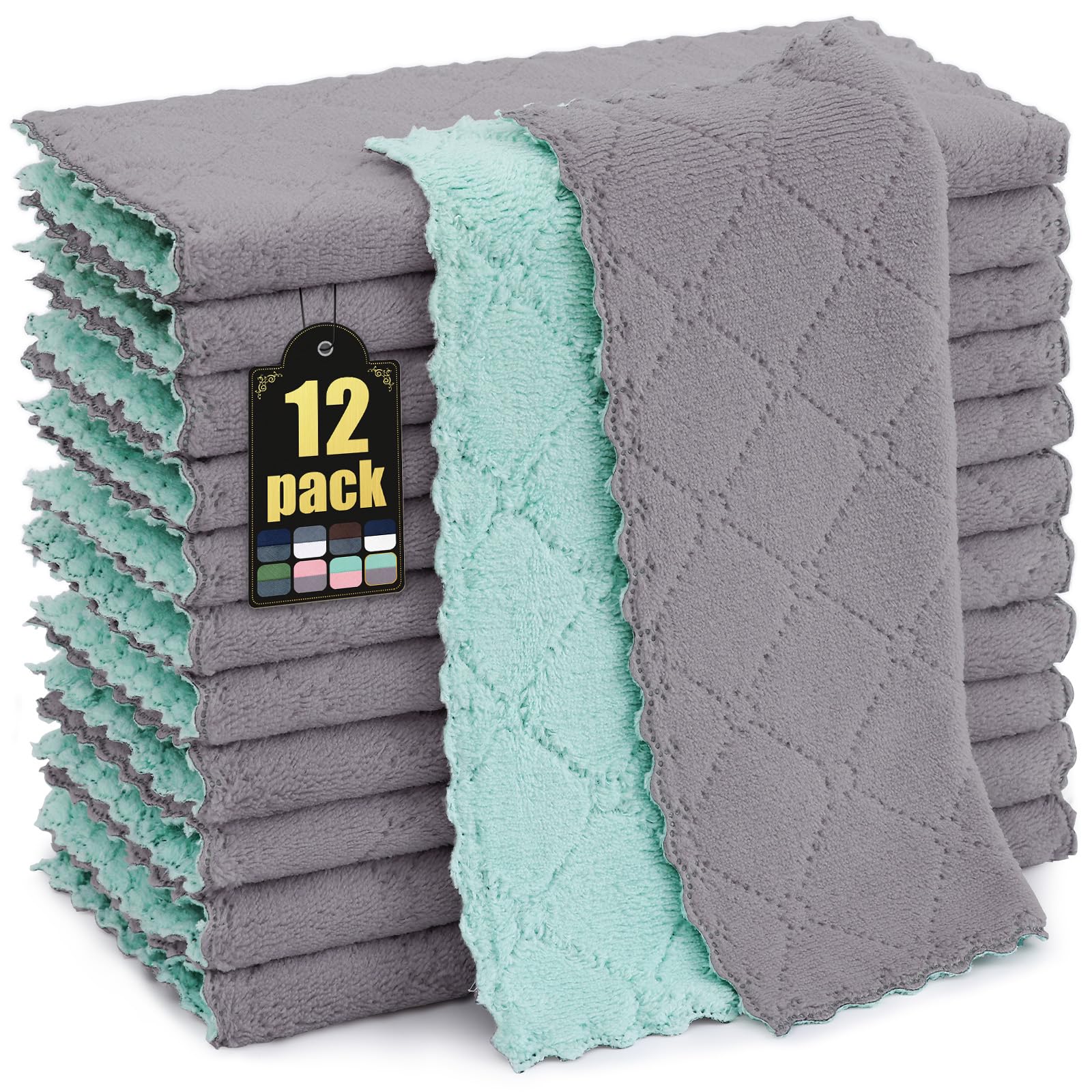 Photo 1 of ***MISSING PARTS***Mordimy 12 Pack Kitchen Cloths Dish Towels (10" x 10", Grey & Green), Super Soft and Absorbent Dish Cloths, Coral Velvet Microfiber Cleaning Cloth, Nonstick Oil Fast Dry Dishcloths