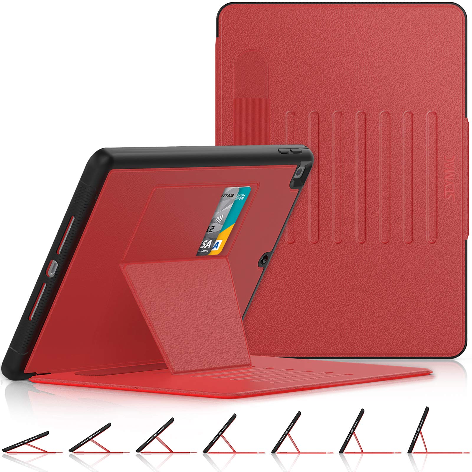 Photo 1 of SEYMAC stock Case for iPad 9th/8th/7th Generation 10.2'', Strong Magnetic Auto Sleep Shockproof Case with Absorbing Multi-Angles Stand, Pen Holder, Card Slot (Red)