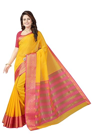 Womens Banarasi Cotton Blend Saree With Blouse Piece