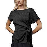 Ziqoty Women's Short Sleeve Knit Top Tie Knot Round Neck Slim Fit Blouse for Casual Office Date Night Out Beach Holiday