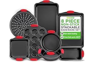 NutriChef Bakeware Set - Nonstick 8 Piece Durable Carbon Steel Baking Pans, PFOA, PFOS, PTFE Free Coating for Easy Food Relea