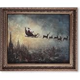 Vintage Christmas Wall Art Print, Old World Santa Sleigh and Reindeer | Moody Winter Cityscape Decor for Living Room, Mantel, Entryway, Traditional Farmhouse Holiday Home Decor, Unframed